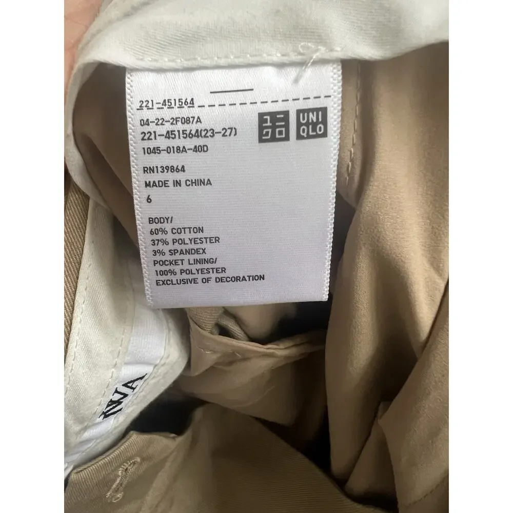 JW Anderson x Uniqlo Women 6 Casual Pants High Rise Khaki Cotton Preppy Office
